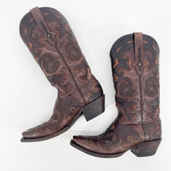 Lucchese Cafe/Chocolate Brown Fiona Studded Western Cowgirl Boot size 6 - Picture 4 of 11